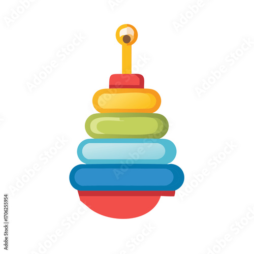 Classic colorful stacking ring pyramid toy for baby development and learning. Vector illustration.