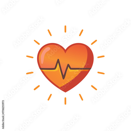 Vibrant Heart Icon with ECG Line Radiating Energy Medical Concept