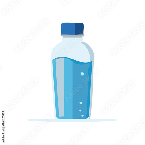 Clear Plastic Bottle Filled With Blue Water and Bubbles Isolated