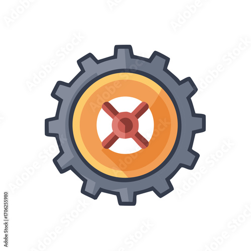Modern flat style cogwheel graphic design element with long shadow symbolizing mechanical engineering and system settings