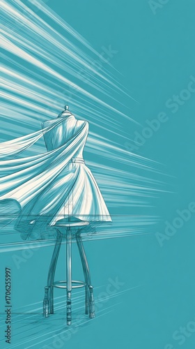 Elegant Fashion Design on a Dress Form with Flowing Fabric Motion