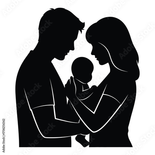 Silhouette of loving family embracing newborn baby together warmly silhouette
