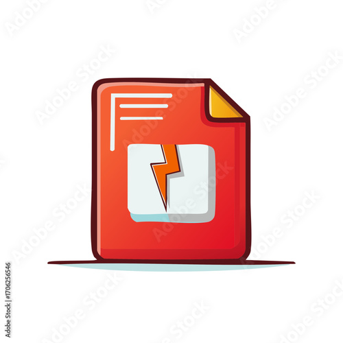 Red document file icon with a broken lightning bolt symbolizing data corruption or system error