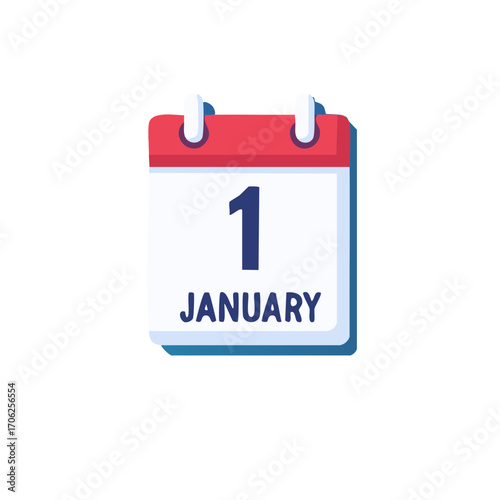 Calendar showing January 1st, first day of the year, date symbol, new year concept