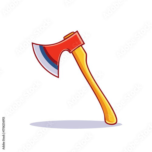 Cartoon illustration of a red and yellow axe