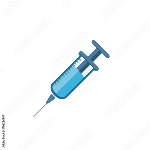Medical syringe with blue liquid, vaccination, healthcare and immunization illustration isolated.