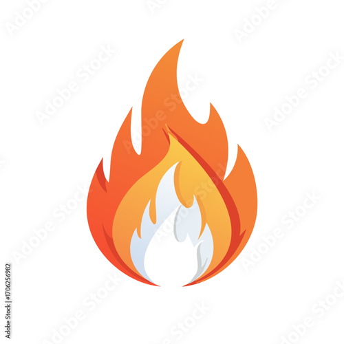 Vibrant orange and yellow stylized flame icon with white inner core