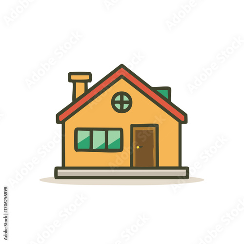 Cute Cartoon House Icon Hand Drawn Doodle Style Vector Illustration