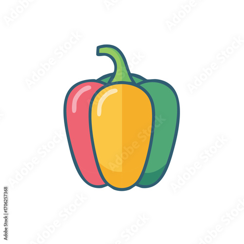 Bright Tri-Color Bell Pepper Icon With Yellow, Red and Green Segments