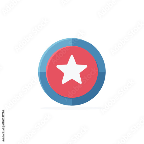 Simple graphic icon featuring a white star inside a red circle surrounded by a blue ring
