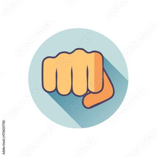 Fist Punch Flat Design Icon in Circle Shape for Strength or Protest Symbol