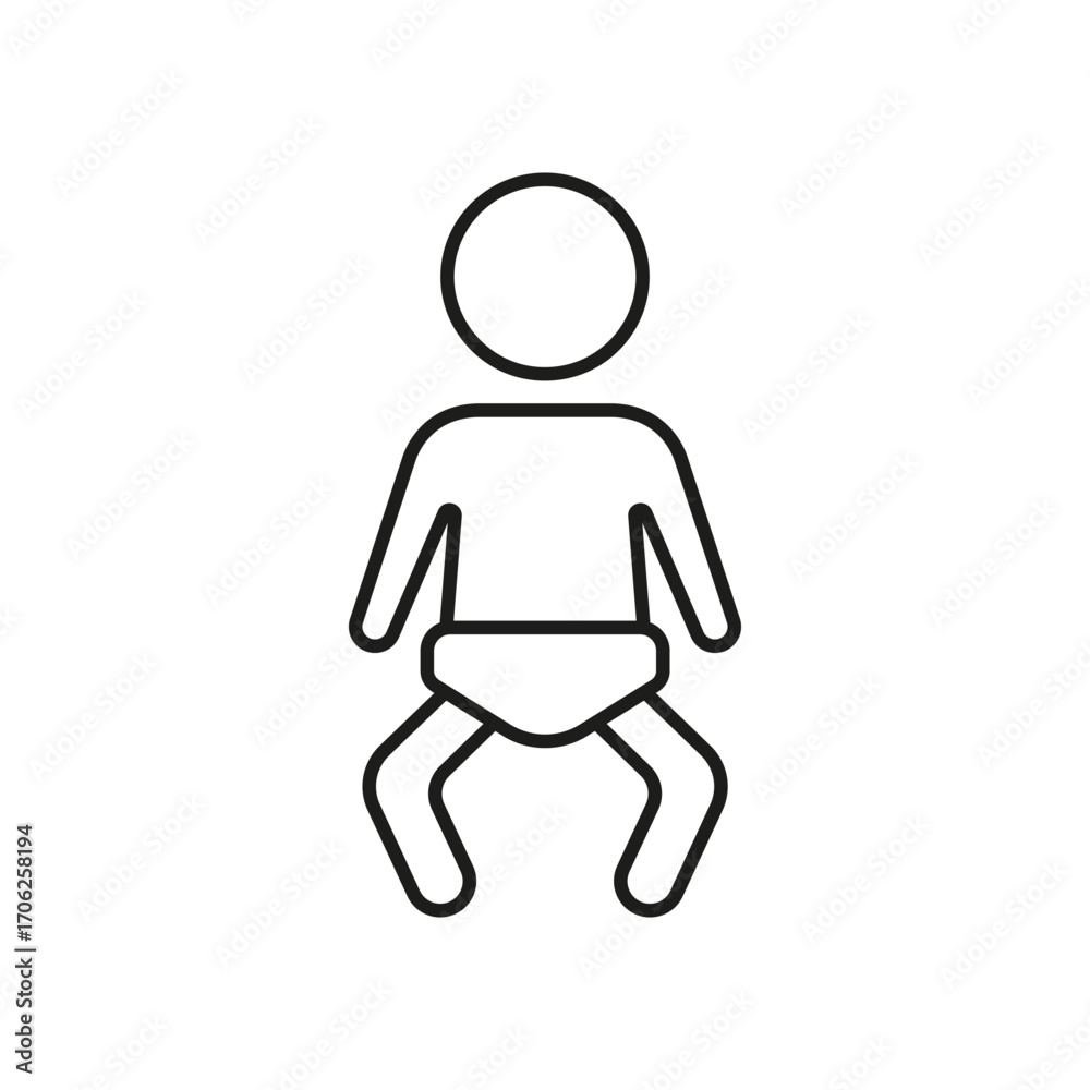 Obraz premium Baby In Diaper Line Icon. Infant Care, Parenting, And Child Development Outline Symbol. Newborn Essentials And Baby Products. Editable Stroke. Isolated Vector Illustration