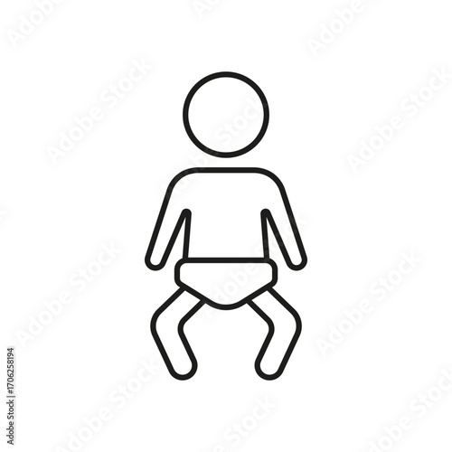 Baby In Diaper Line Icon. Infant Care, Parenting, And Child Development Outline Symbol. Newborn Essentials And Baby Products. Editable Stroke. Isolated Vector Illustration
