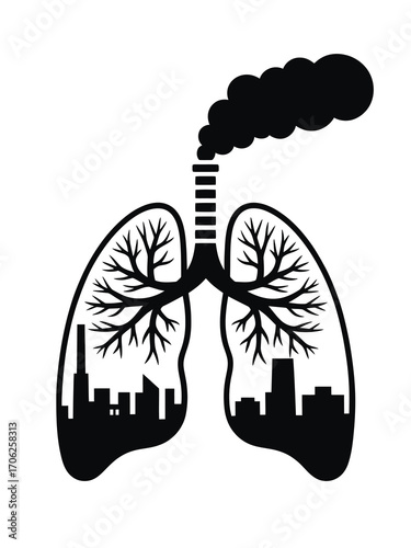 Industrial pollution damaging human lungs and environment concept
