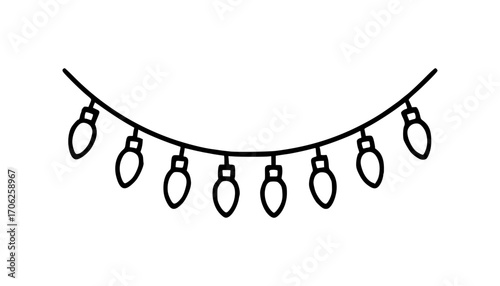 Simple hand-drawn string of christmas lights outline festive holiday decoration element