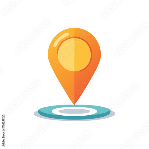 Vibrant orange map marker location pin icon on a blue circular base with a subtle shadow
