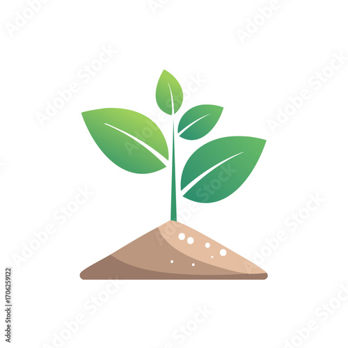 Stylized green plant seedling growing from soil representing new life growth and ecology