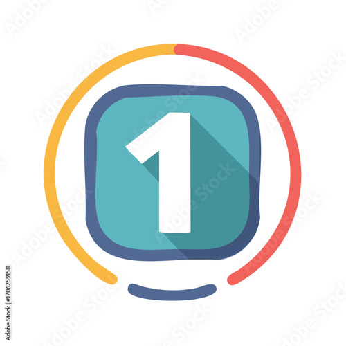 Number One graphic. Flat design style, with colorful elements. Education and first place concept.