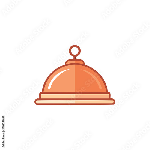 Cloche or Covered Dish Illustration in Orange Color with Light Reflections