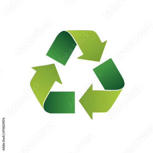 Green recycling symbol with gradient arrows in a cycle motion