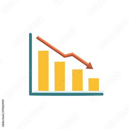 Declining Bar Graph with Downward Trend Arrow Illustrating Economic Loss, Financial Issues, and Market Crash