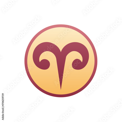 Aries zodiac astrological sign symbol icon with gradient colors in a round shape