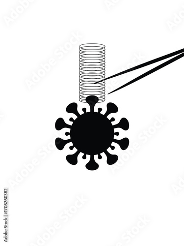 Microscopic view of a virus particle being held by tweezers