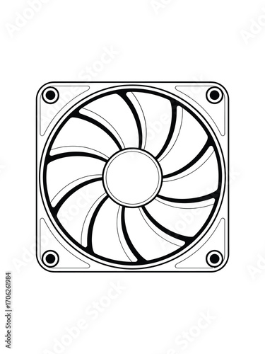 Illustration of a computer cooling fan with curved blades