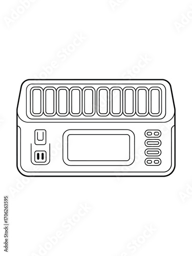 Line art illustration of a digital battery charger with multiple slots