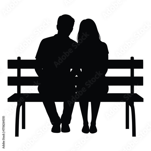 Silhouette of a couple sitting together on a park bench romantic scene silhouette