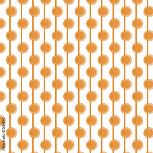 vector seamless pattern with abstract circles, vertical lines, orange circles, white background, stacked circles, regularly spaced, lines
