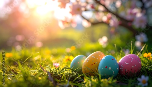 Easter eggs in a spring garden