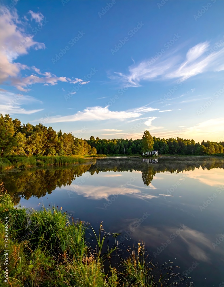 Fototapeta premium Serene lake sunrise view