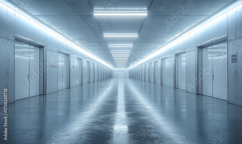 Futuristic corridor with bright light