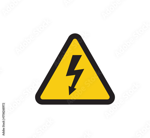 Yellow triangle warning sign with black lightning bolt symbol for danger and electricity