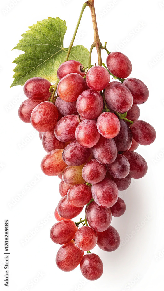 Fototapeta premium Ripe red grapes hanging on vine fruit bunch