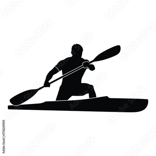 Silhouette of kayaker paddling swiftly through water for outdoor sports and adventure silhouette