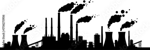 Factory industrial complex pollution plant silhouette vector illustration