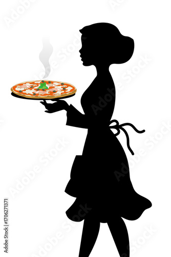 Black silhouette of a woman representing a pizzeria waitress