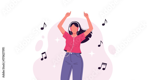 Musical Ecstasy: A Simplified Illustration Of A Woman Expressing Joy Through Sound Waves