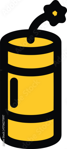 Illustration of a stick of dynamite with a lit fuse, isolated on a transparent background