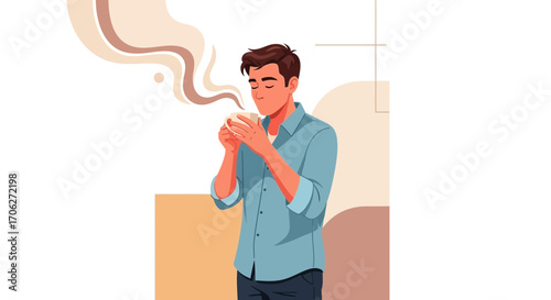 Man Enjoys Coffee: Serene Moment Captured in Artistic Illustration
