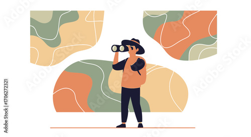 Observational Person Watching Through Binoculars With Colorful Background, A Graphic Creation