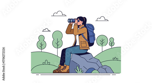 Observant Explorer Discovering Remote Areas In Verdant, Inspiring, Serene Environments