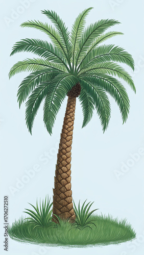 Stylized palm tree with lush green fronds brown