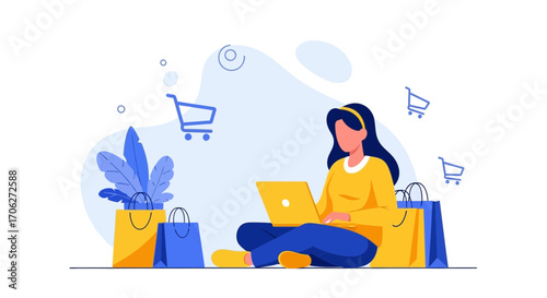 Online Shopping, Digital Purchase, E-Commerce Experience, and Modern Lifestyle Illustration