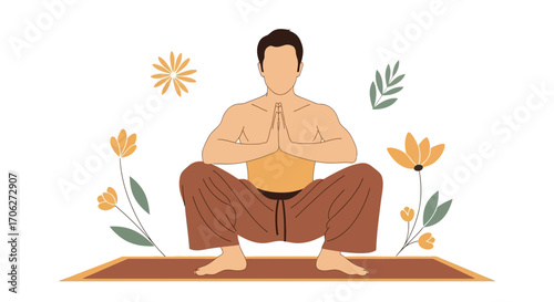 Man Meditates with Flowers, Promoting Health and Wellbeing Through Yoga Practice