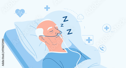 Patient In Hospital Bed With Oxygen Assistance Demonstrating Peaceful Sleep And Care