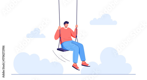 Man On Swing In Dreamy Sky Illustrating Freedom, Serenity, And Peaceful Escapism