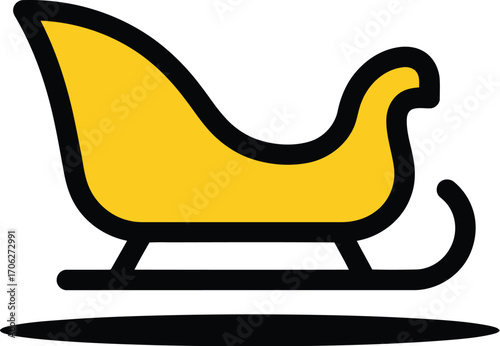 A simple yellow sleigh with black outline, isolated on transparent background, representing winter holidays and christmas